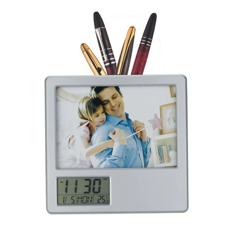 plastic penholder & digital calendar clock & photo frame