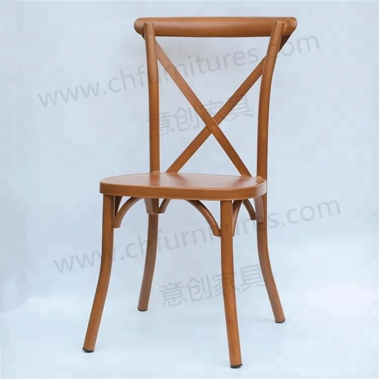 Оптовая продажа Штабелируемый металлический стул с перекрестной спинкой в деревянном