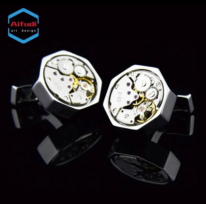 
high quality custom logo engraved blanks watch movement cufflink 