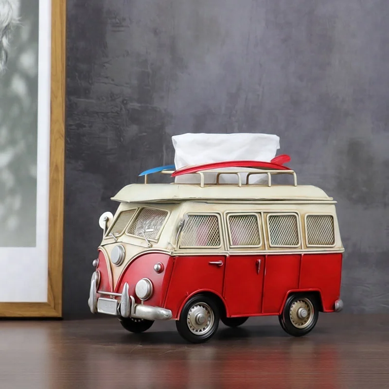 
Vintage Home Decor Bus Model Dispenser Metal Tissue Box Holder Antique Metal Craft For Home Bar Living Room Decoration 