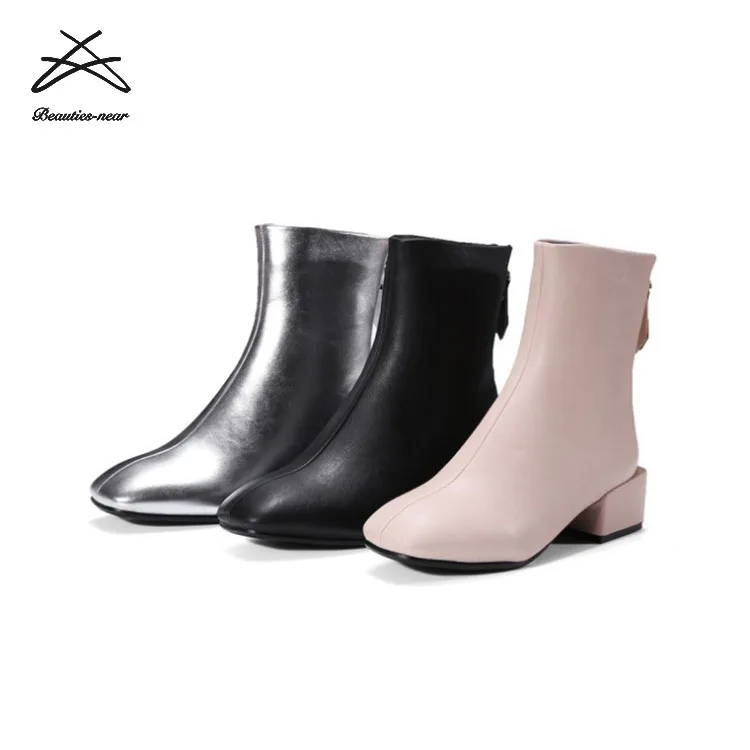 2018 new fashion black leather women winter boots ankle boots for women