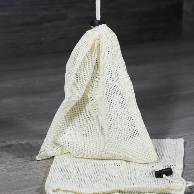 
Reusable organic cotton mesh produce bag with drawstring for grocery shopping fruit vegetable 