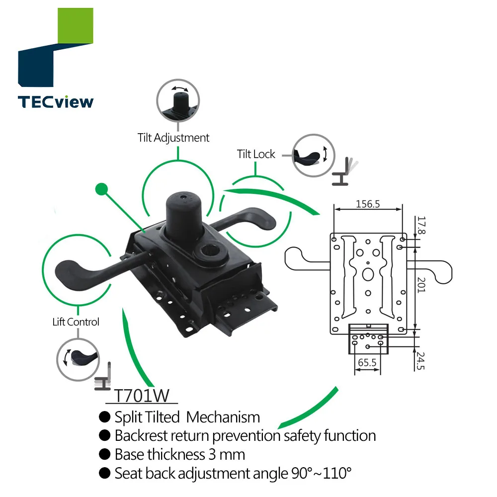 Split Tilted swivel locking safety function recliner chair mechanism parts for office chair with Seat back adjustment
