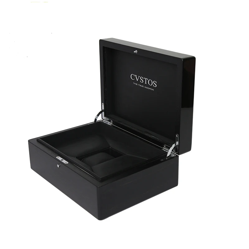 Watch Case Wooden Watch Spring with PU Leather High-quality Wholesale Custom Logo Black Customized Logo Luxury Wooden Box CN;GUA