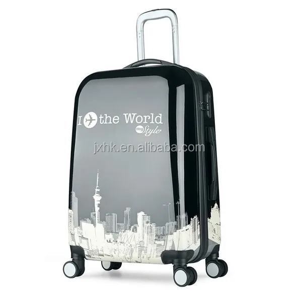 Newest fashion suitcase polycarbonate printing film smart luggage promotion gift travel bags