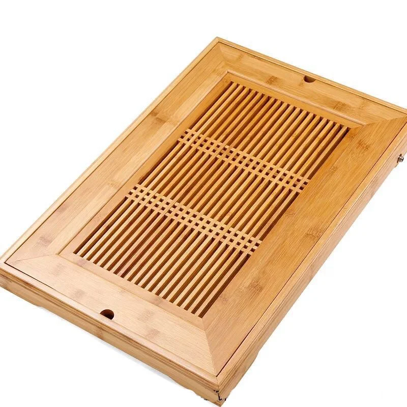 Tasteful Bamboo Japanese/Chinese Gongfu Tea Table, Serving Tray Box Reservoir & Drainage Type for Teahouse Home Office