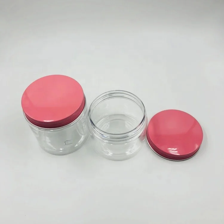100g 150g 200g 250g 4oz clear plastic food grade cream jar with pink aluminum cap