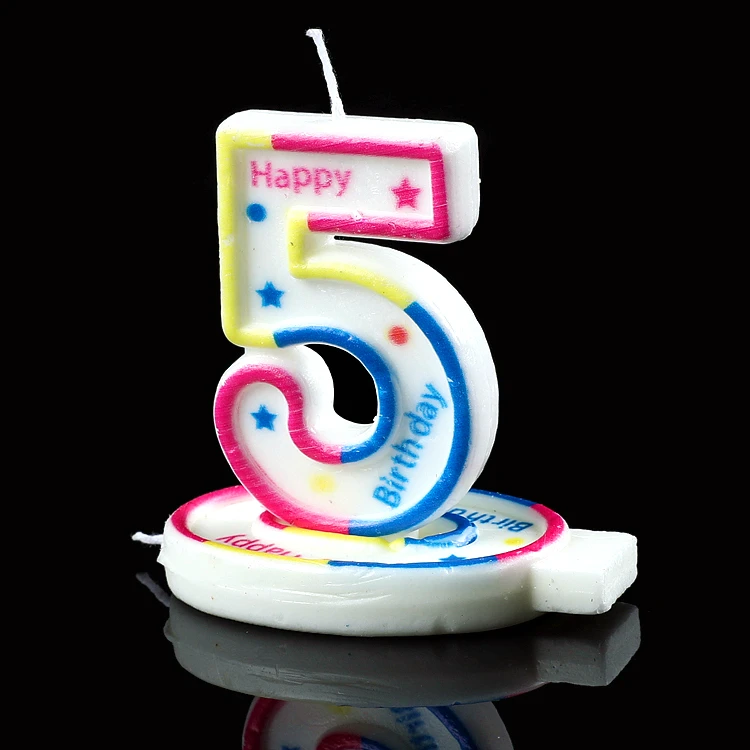 Rainbow Colorful Outline Happy Birthday Decoration and Star Printed Number Candle