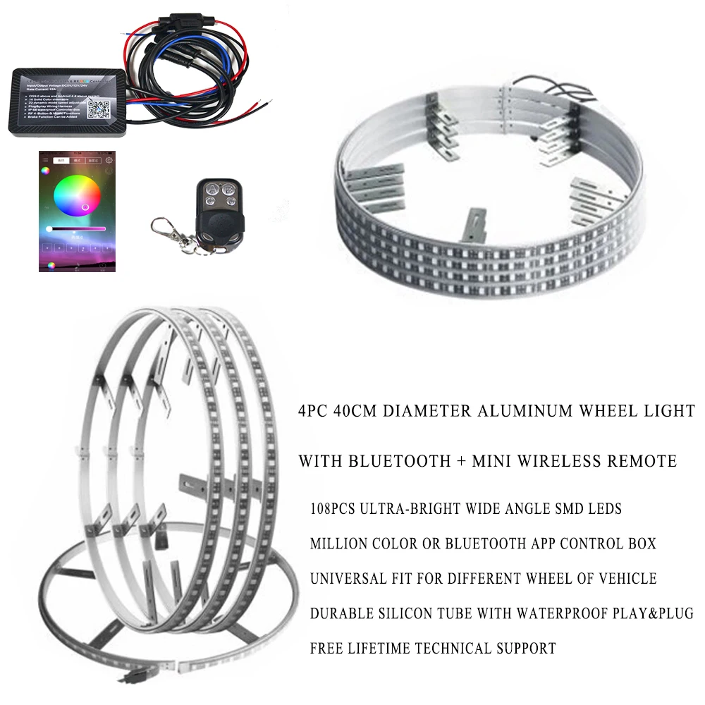 
IP68 Illuminated RGB Color Chasing RF remote control LED Wheel Ring light 
