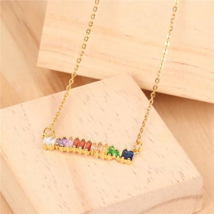 Daochong Custom Fashion New Design Summer Delicate Sparking Colorful Cubic Zirconia Rainbow Necklace