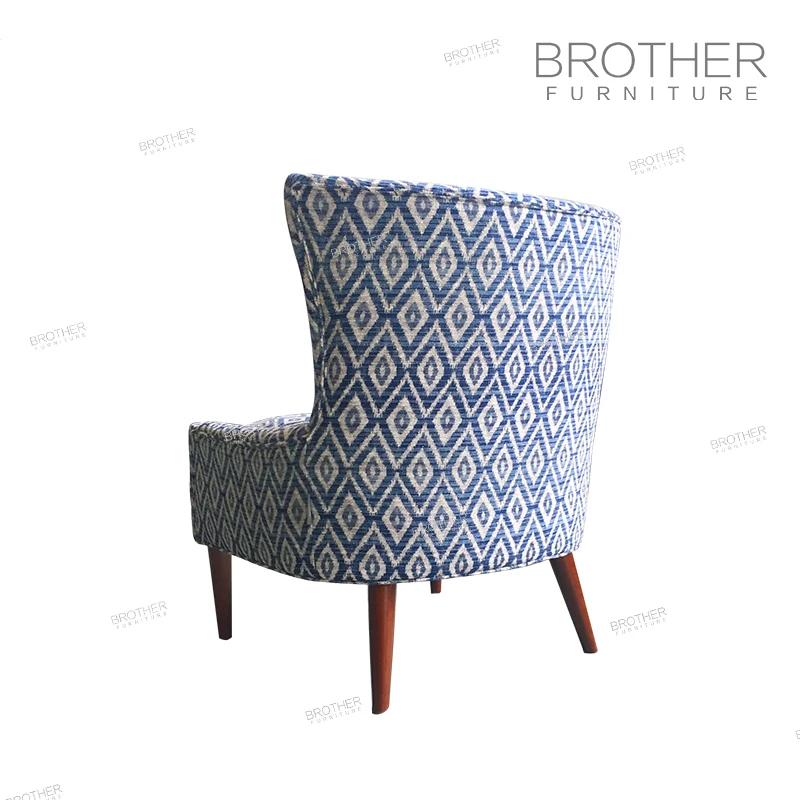 Blue Fabric Antique high back wing single sofa chair