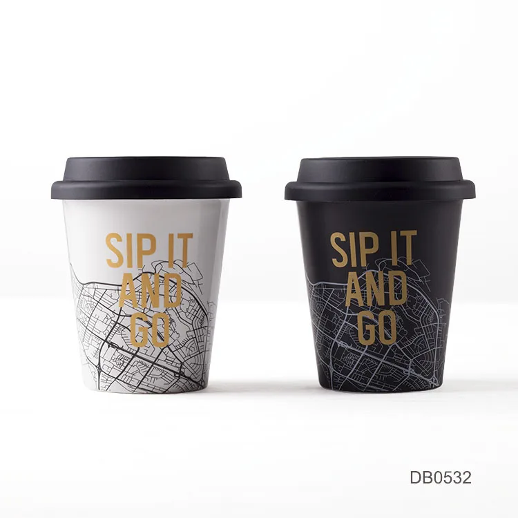 
Small 270ml Ceramic Coffee Mug Travel Tumbler with Silicone Lid 