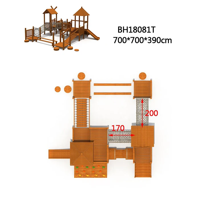 New type children outdoor wooden playground big slides for sale