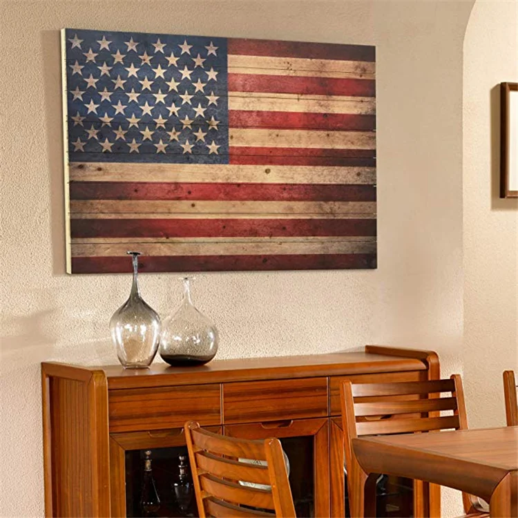 
American Echoes Vintage Wooden United States Flag Wall Art 
