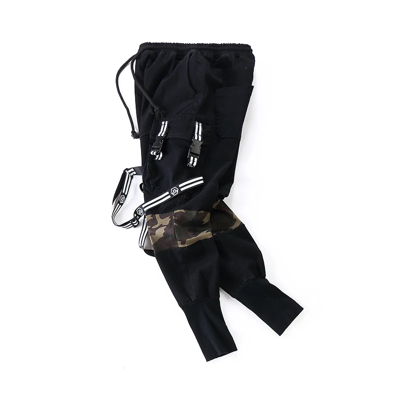 Wholesale Fashion New Streetwear Mens Camouflage Patchwork Slim Cotton Multi-pocket Jogger Trousers With Tapes