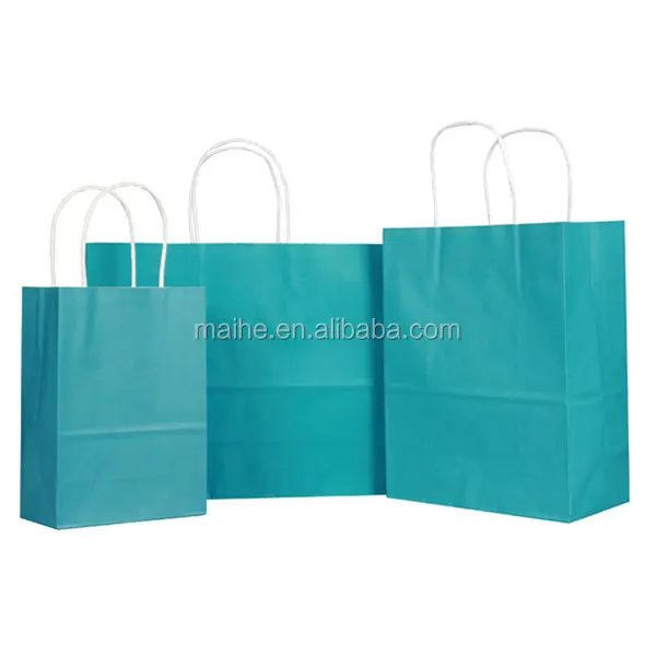 Shanghai factory cheap thin white material Colored kraft paper bag with foil stamped logo manufacturers