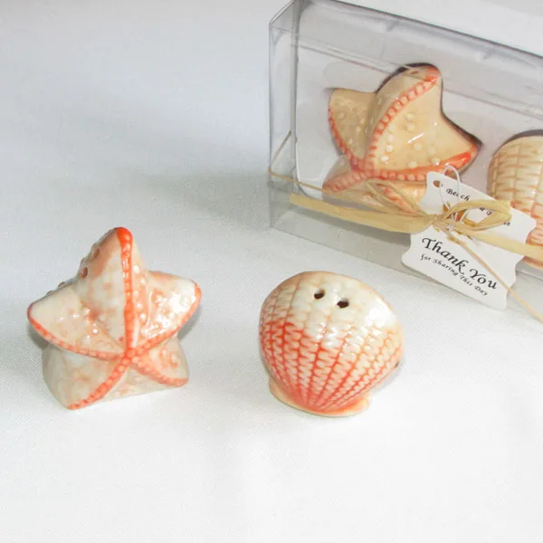 Wedding Favors Shell Star Fish Ceramic Salt and Pepper Shaker