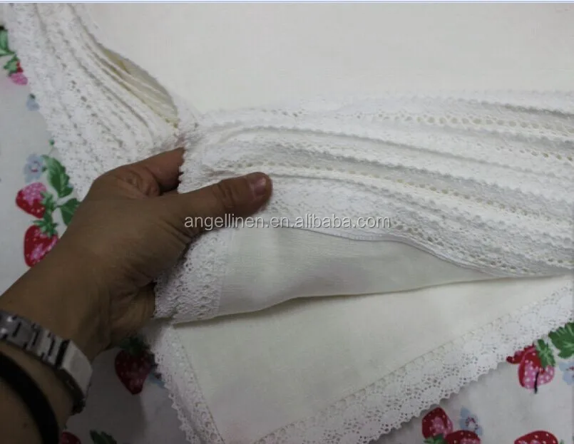 100% linen handkerchief with cotton lace in white color