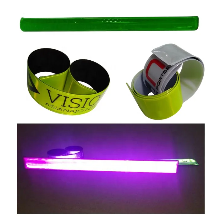 top popular CE promotional kids gifts pvc ruler slap bracelet reflective wrist snap band outdoor bicycle sport safety reflector
