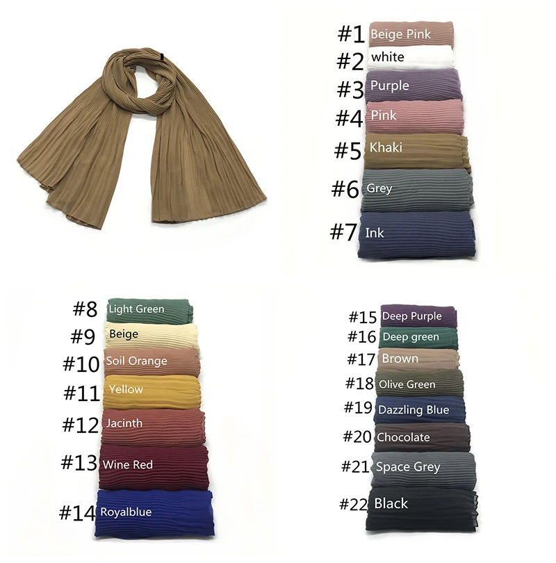 Оптовая продажа, Женский хиджаб, мусульманская однотонная плиссированная шаль, Летний шифоновый шарф