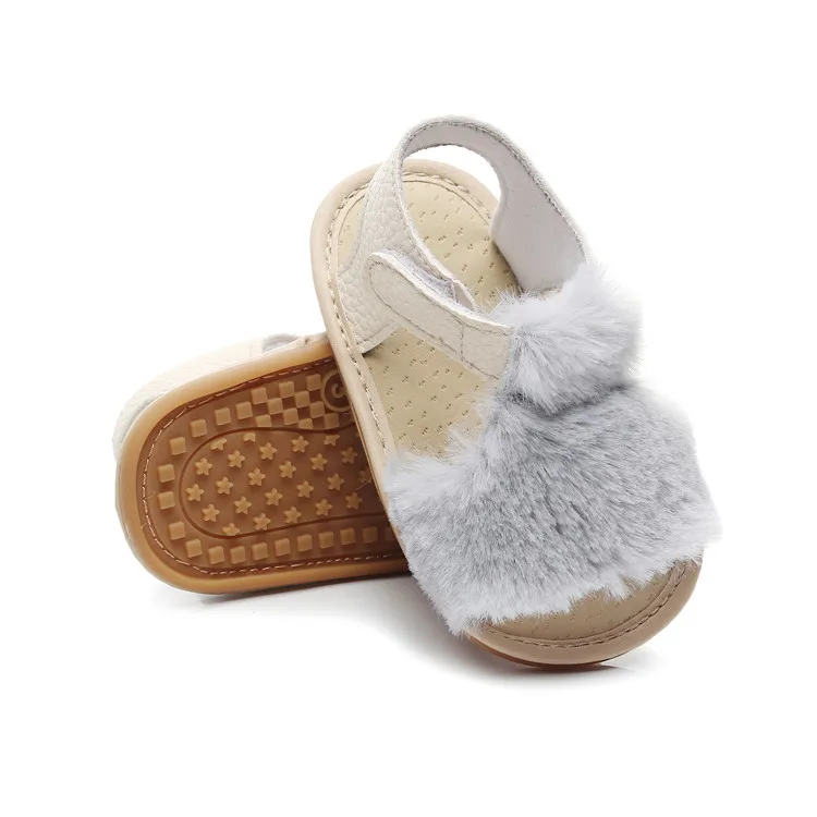 Soft Fur Hairy Sandals Shoes Summer Baby Girl Sandals Baby Infant Toddler Rubber Anti-slip Princess Baby Shoes for Girl Sandals