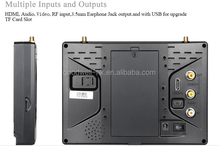 1000 cd/m2 High Brightness 7 Inch FPV Monitor built in DVR and Battery