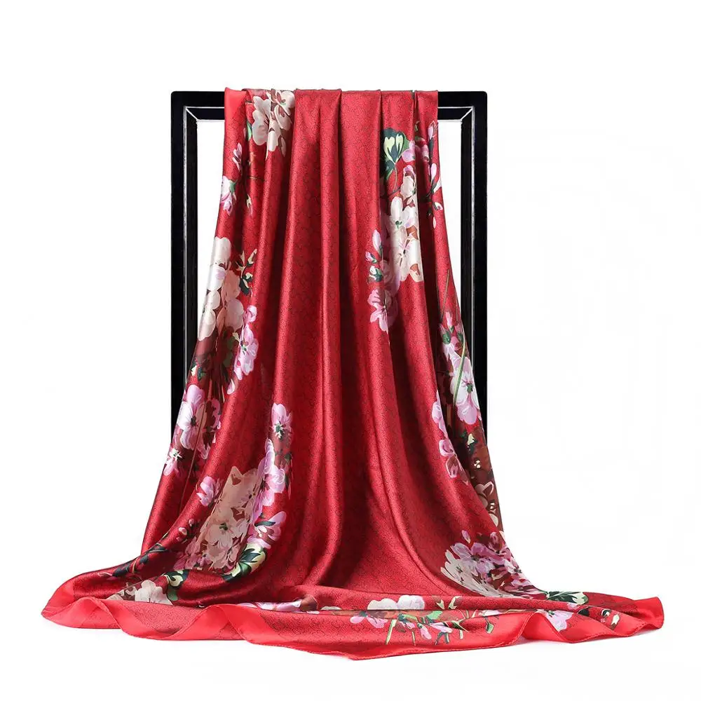 Fashion Silk Scarves for Women Shawl Print Satin Hijab Scarf Female Bandana 90*90cm Luxury Brand Square Shawls Scarfs For Ladies