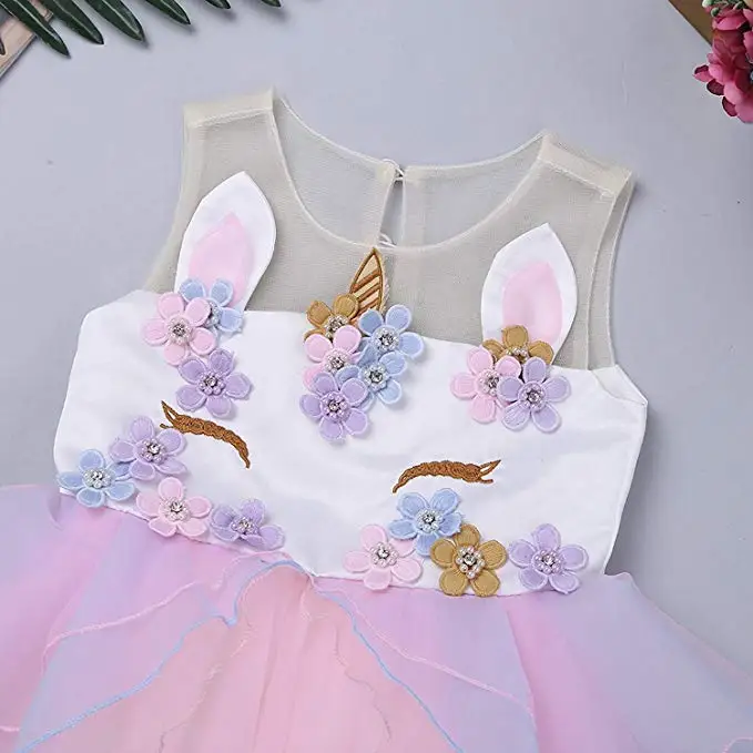 Baby Girl Unicorn Costume Pageant Flower Princess Party Dress with Headband
