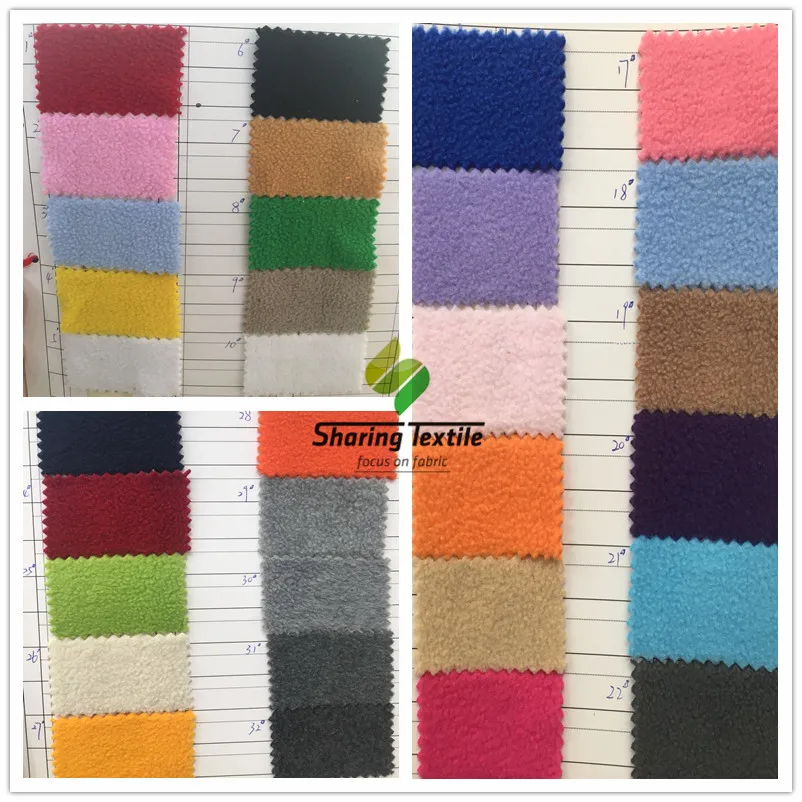Stock Hundred Colors 180~300gsm Knitted Polyester Microfiber Sherpa Polar Fleece Two Sided Brushed Antipiling Jacket Fabric