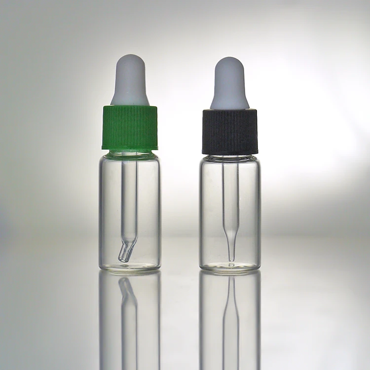 7ml 10ml Tubular Pharmaceutical Clear Amber Small Bottle Empty Glass Dropper Vial Bottle with Plastic Vial Caps and labels