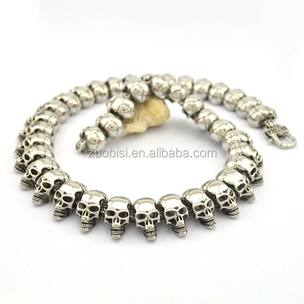 Heavy Punk Jewelry 40 Skull Heads Necklace Stainless Steel Chain For Mens
