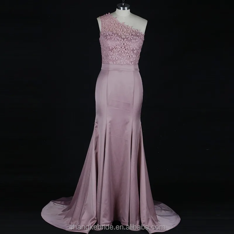 
New Designs Bridesmaid Dresses Wedding Party Mermaid Rusty Pink One Shoulder Floral Bridesmaid Dress Tube China Manufacture 2018 