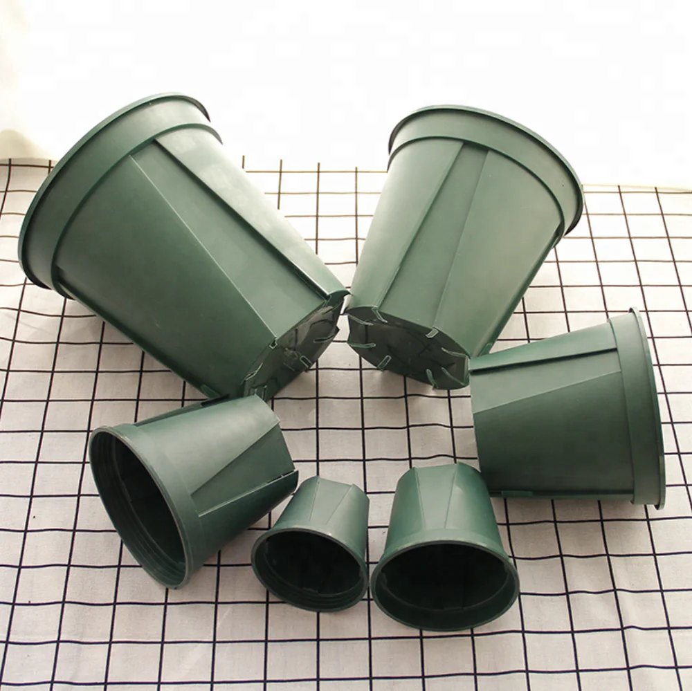 Seedling Plant Nursery Pot / Round Green Plastic Flower Pots with Saucers