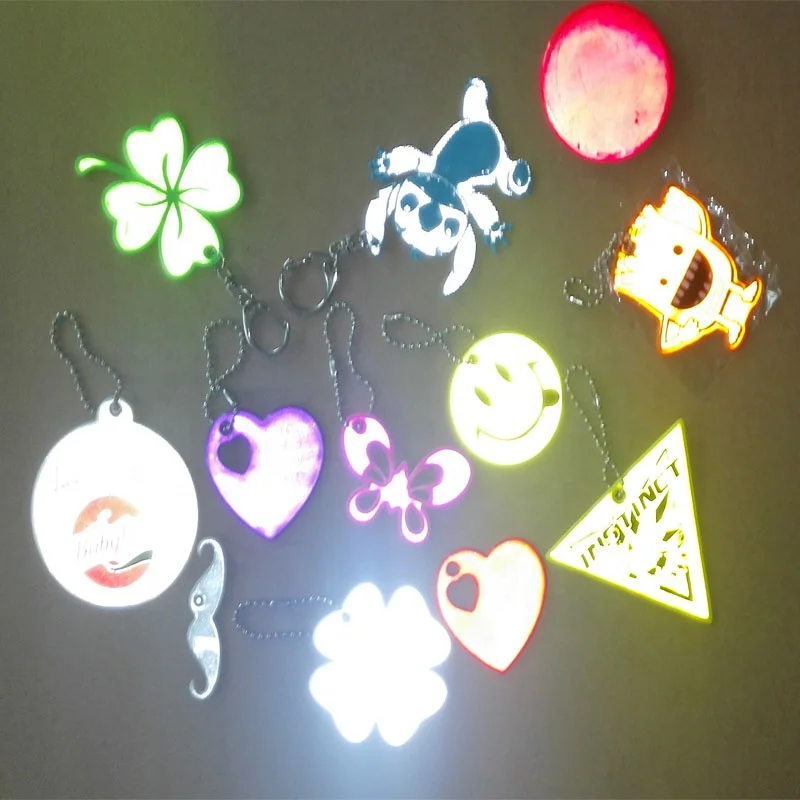 new fashional custom funny hi vis animals shape orange pink reflective keychains safety reflex key ring chains pendent reflector