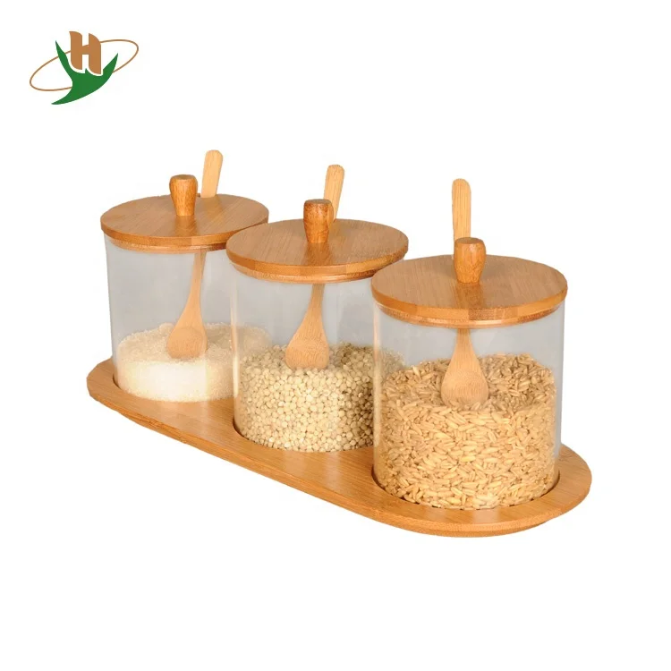 Модная кухонная бамбуковая бутылка для хранения с деревянной крышкой, Набор банок для специй