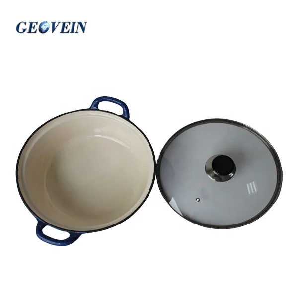 Enamel Risotto Pan Pot Round Cast Iron Casserole Dish With Glass Lid