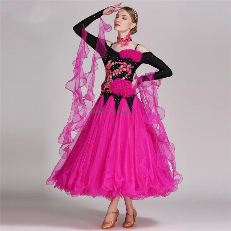 Women Girls Internation Standard Long Sleeve Competition Ballroom Dress