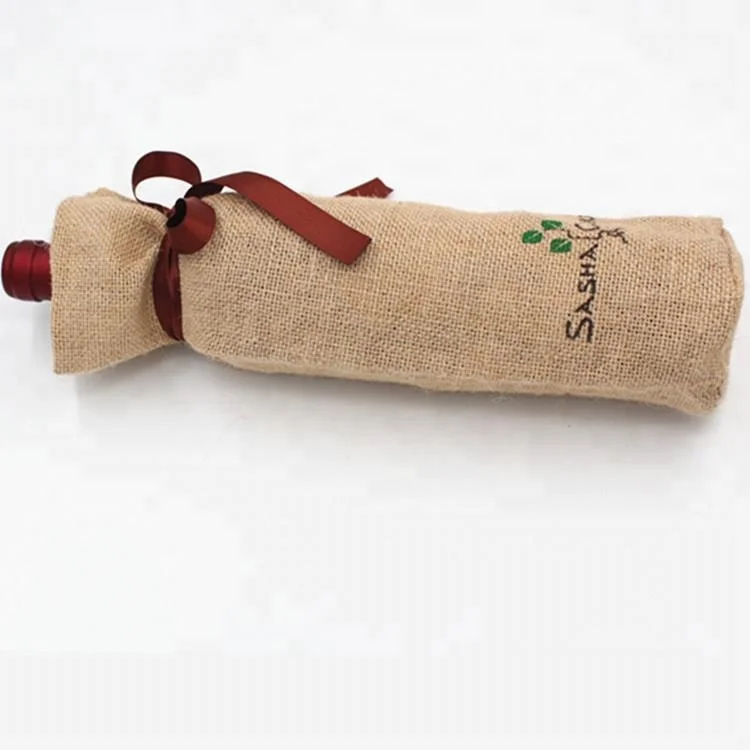 Hot sale custom logo printed 100% natural jute bag wine bottle gifts bags for sales