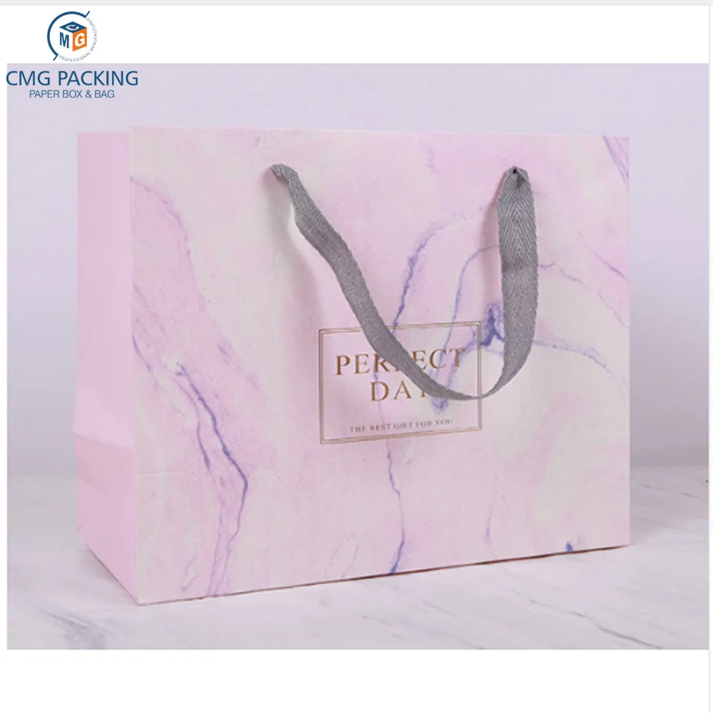 custom  Pink marble wedding gift bags packaging boxes wedding favors and gifts party supplies paper bag with handles tablewares
