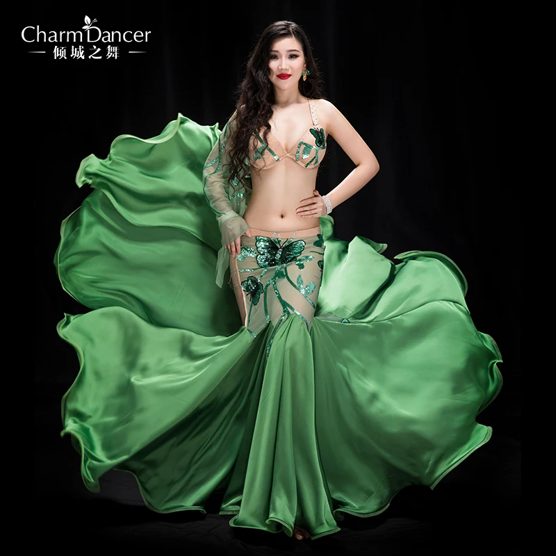 
YC045 Performance Professional bellydance costumes spandex and silk satin belly dance wear for girl 