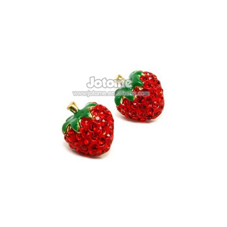 Strawberry Mini Funky Crystal Rhinestone Stud Earring Fashion Women Jewelry