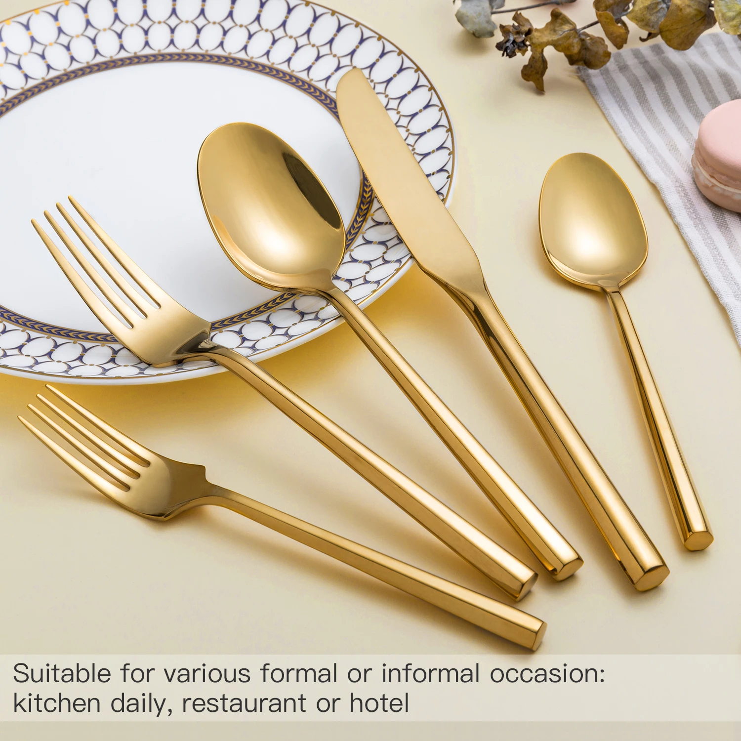 Wholesale gold plated flatware set knife and fork,gold cutlery set for wedding