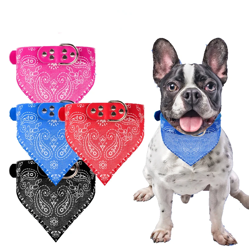 Fashion Printed Adjustable Cats Necktie Cord Pet Triangular Scarf Saliva Pu Leather Dog Bandana Collar