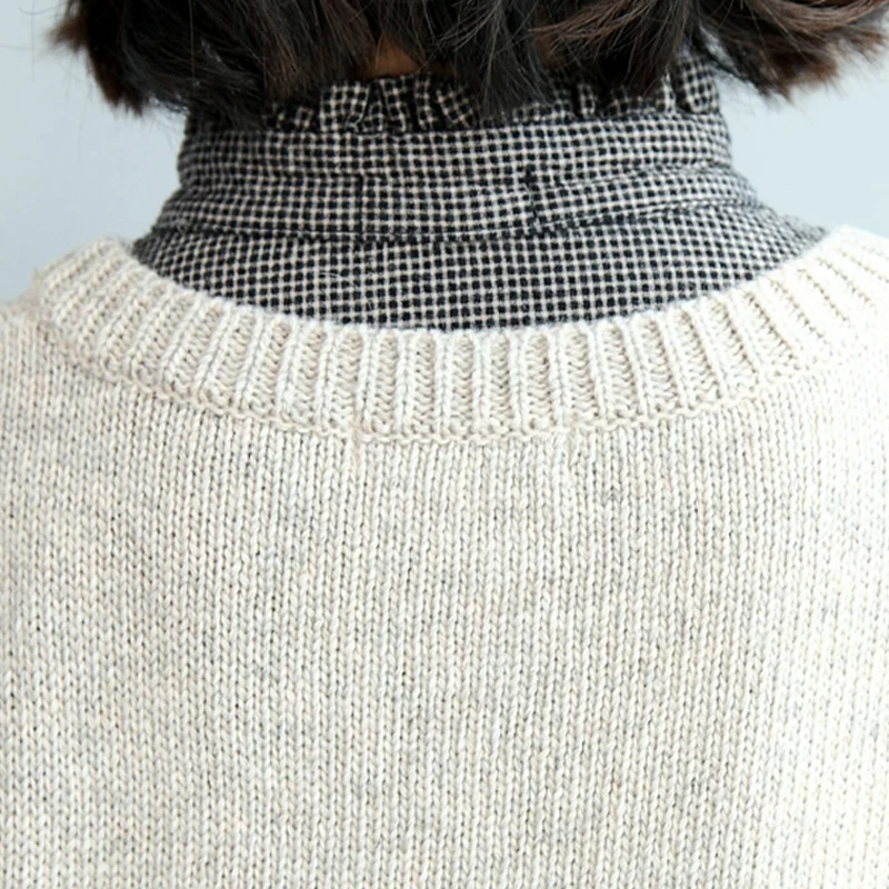 
young girl cotton cashmere o neck cable knit loose pullover vest with divarication 