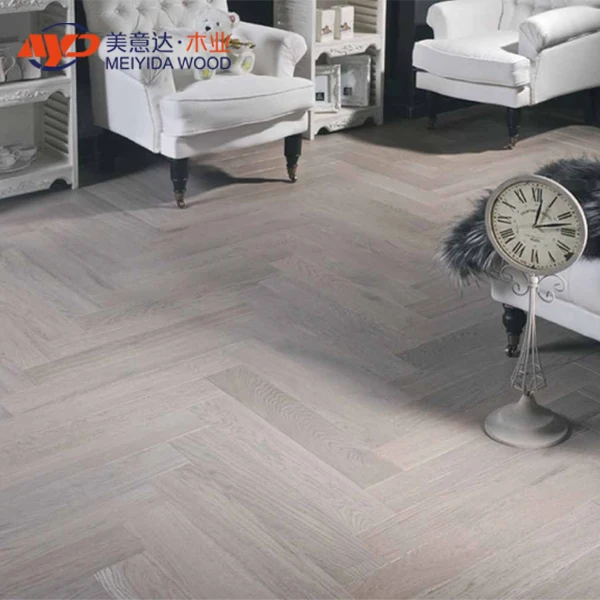 Engineered Click System Herringbone Parquet Oak 148mm x 15mm Brushed and Lacquered Wood Flooring Type