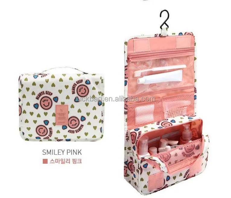 Printed Promotional Toiletry Bag Travel Bag With Hanging Hook  Mesh Pockets Cosmetic Bag