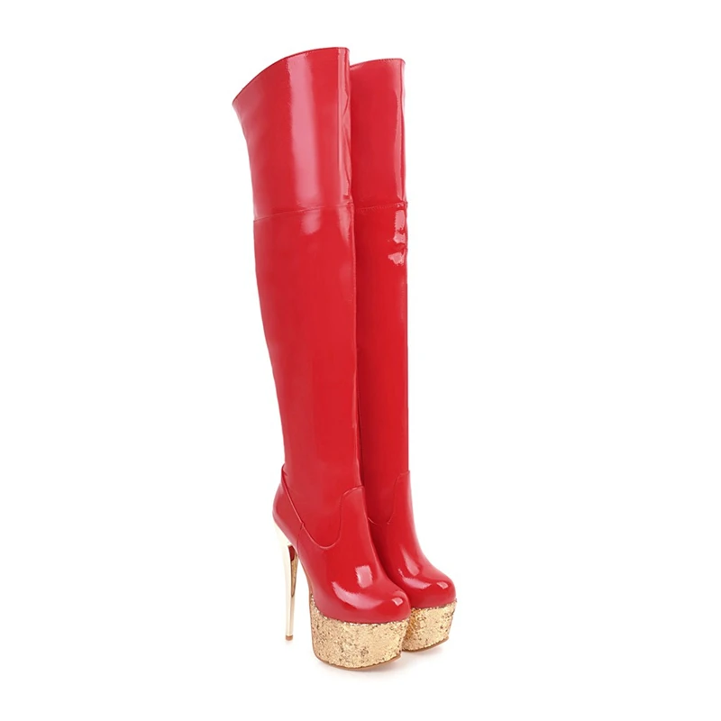 WETKISS OEM Shoes Big Size Women Shoes Latex Fetish Boots High Stiletto Heels Ladies Boots Fashion Mature Women Over Knee Boots