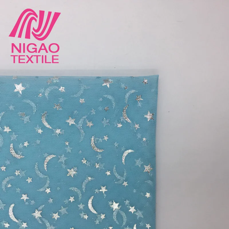 China factory Moon star pattern glitter 100 polyester mesh fabric