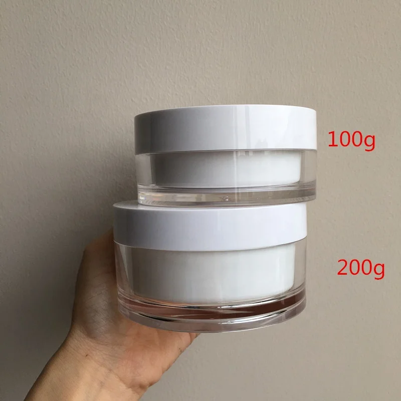 Hot sale cosmetic 100g cylinder round white double wall facial  plastic jar