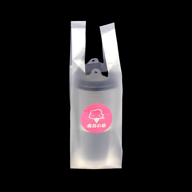 Custom Printed Vest Handle Bubble Tea Coffee Cup Holder Package HDPE Plastic Take Away Drinking T-Shirt Packaging Bags